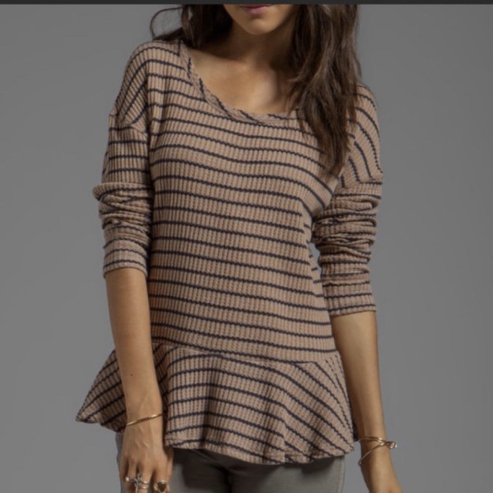 Free People Thermal Striped Peplum Top